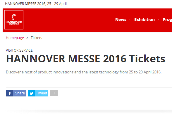 Free ticket of 2016 Hannover Messe April 25-29.